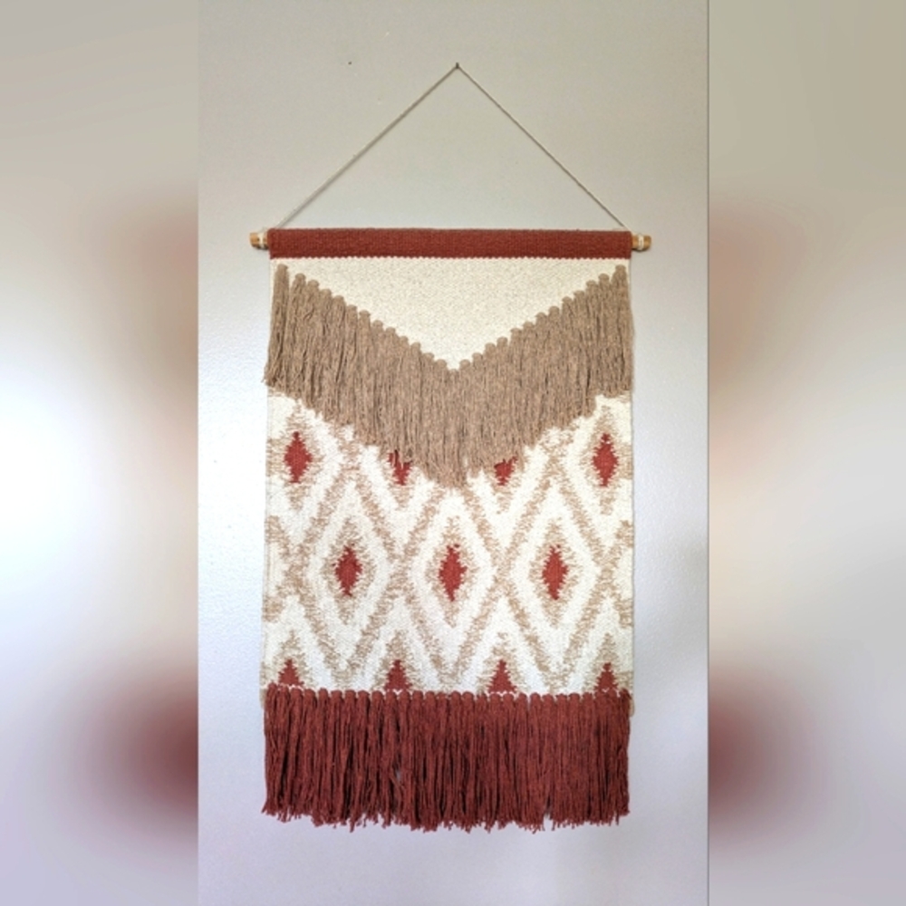 Rust and Beige Woven Wall Tapestry